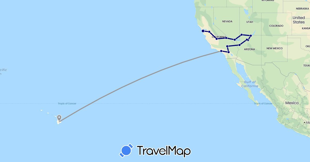 TravelMap itinerary: driving, plane in United States (North America)